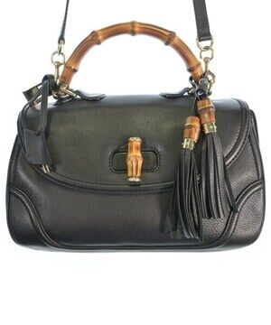 Gucci New Bamboo Leather Tassel Top Handle Shoulder Bag Black